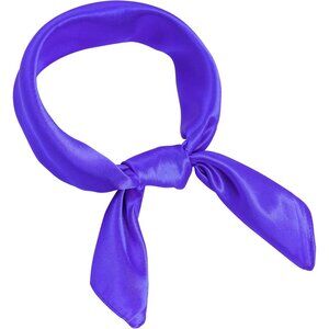 Women Purple Chiffon Square Ribbon Neck Scarf Satin Handkerchief For Halloween